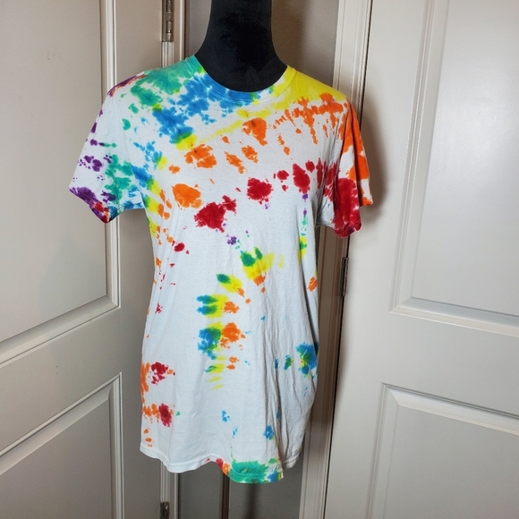 Hanes Vintage Custom Made Colorful Rainbow Tie-Dye Cotton T-Shirt Size Medium - Picture 13 of 13